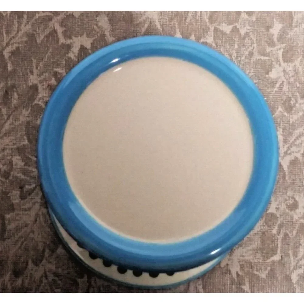 VTG Blue Ivory Ceramic Candle holder floral Mexican sunrise giftcraft pillar EUC